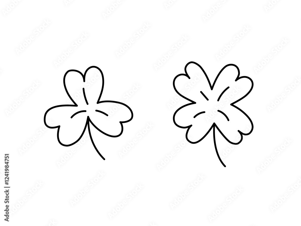 Cute doodle shamrock, clover isolated. St Patricks Day symbol. Four and three leaves. Vector doodle illustration. Irish Patricks Day March 17 design elements Cute doodle shamrock, clover isolated. St Patricks Day symbol. Four and three leaves. Vector doodle illustration. Irish Patricks Day March 17 design elements