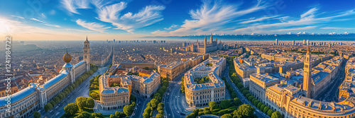 stunning panorama of Milan city Italy sunny day