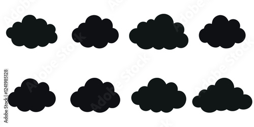 Black Cloud Silhouette Collection - Dark Cloud Icons for Storm, Weather, and Atmospheric Design Elements