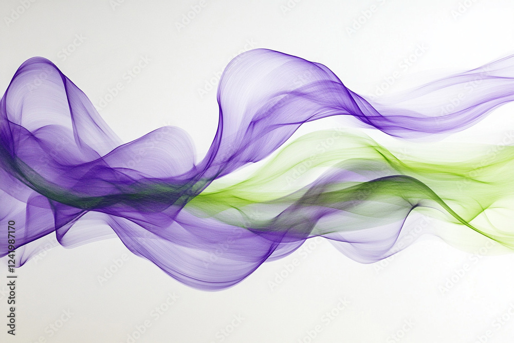 Abstract colorful smoke swirling in shades of purple and green against a clean white background, creating a dynamic effect Abstract colorful smoke swirling in shades of purple and green against a clean white background, creating a dynamic effect