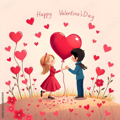 A happy valentine's day illustration with a happy couple, 4K UHD