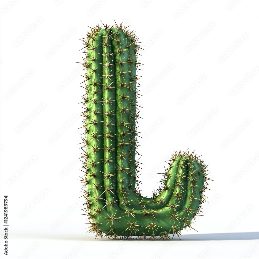 Naklejka premium A single tall cactus with spines, serving as a letter L.