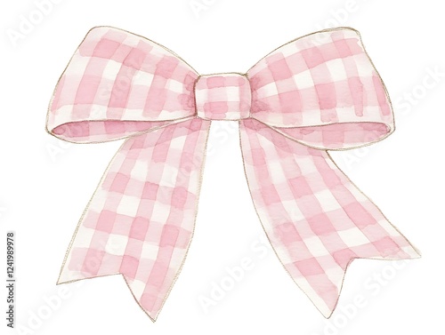 Charming Soft Pink Gingham Ribbon in Watercolor Style