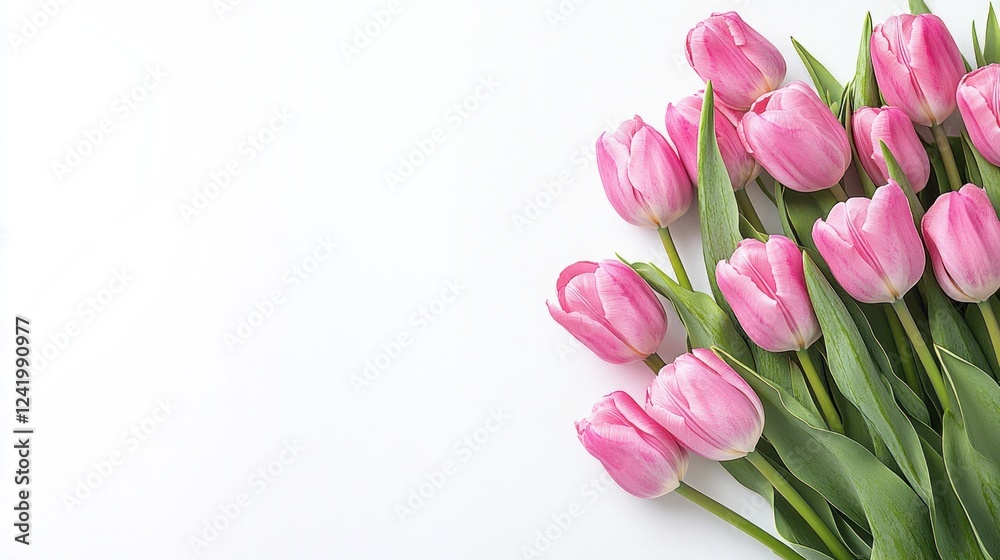 Delicate Pink Tulips on White Background Floral Arrangement Delicate Pink Tulips on White Background Floral Arrangement