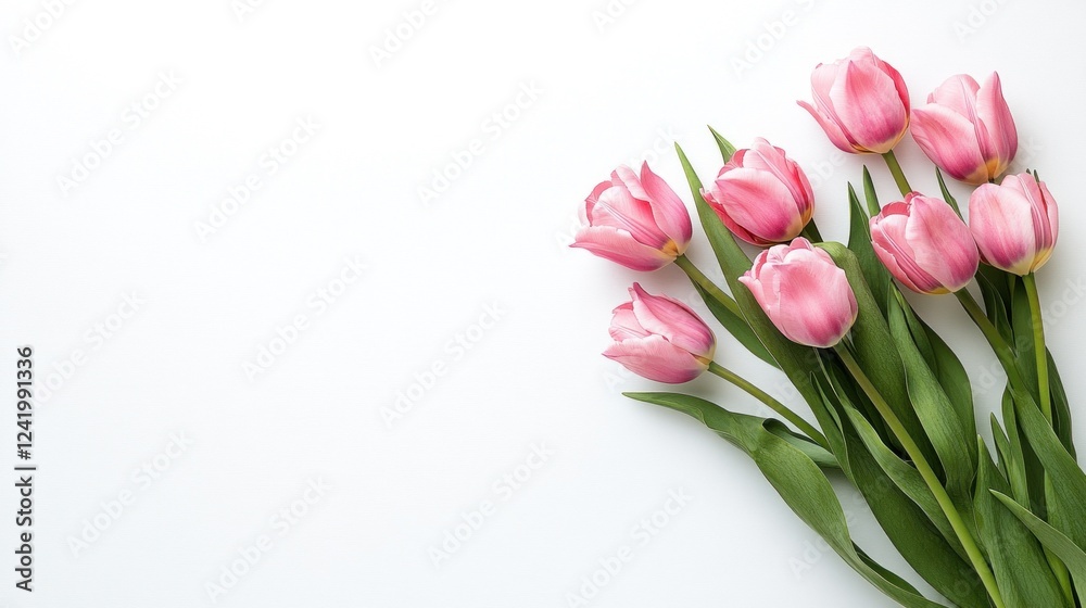 Delicate Pink Tulips on White Background Floral Spring Photography Delicate Pink Tulips on White Background Floral Spring Photography