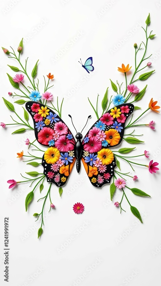 Fototapeta premium Colorful butterfly art with vibrant floral patterns and decorative flowers