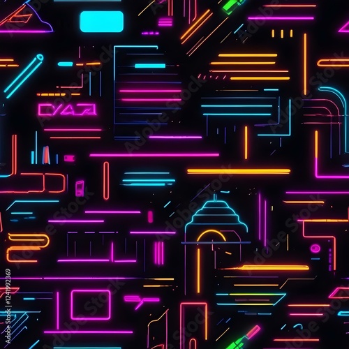 80s Neon Textures on Black Classic retro futuristic