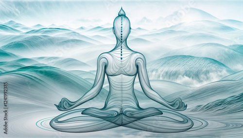 soft gray background with abstract waves symbolizing energy flow and inner peace for wellness and yoga related applications