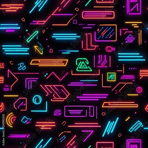 80s Neon Textures on Black Classic retro futuristic