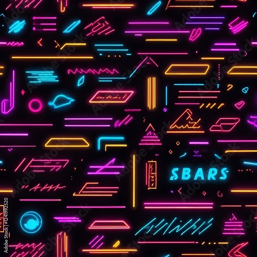 80s Neon Textures on Black Classic retro futuristic