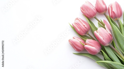 Delicate Pink Tulips on White Background Floral Design