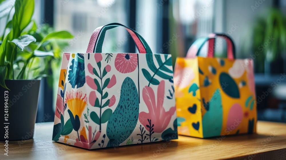 custom made wallpaper toronto digitalColorful Paper Bags with Floral Patterns in a Bright Interior Space
