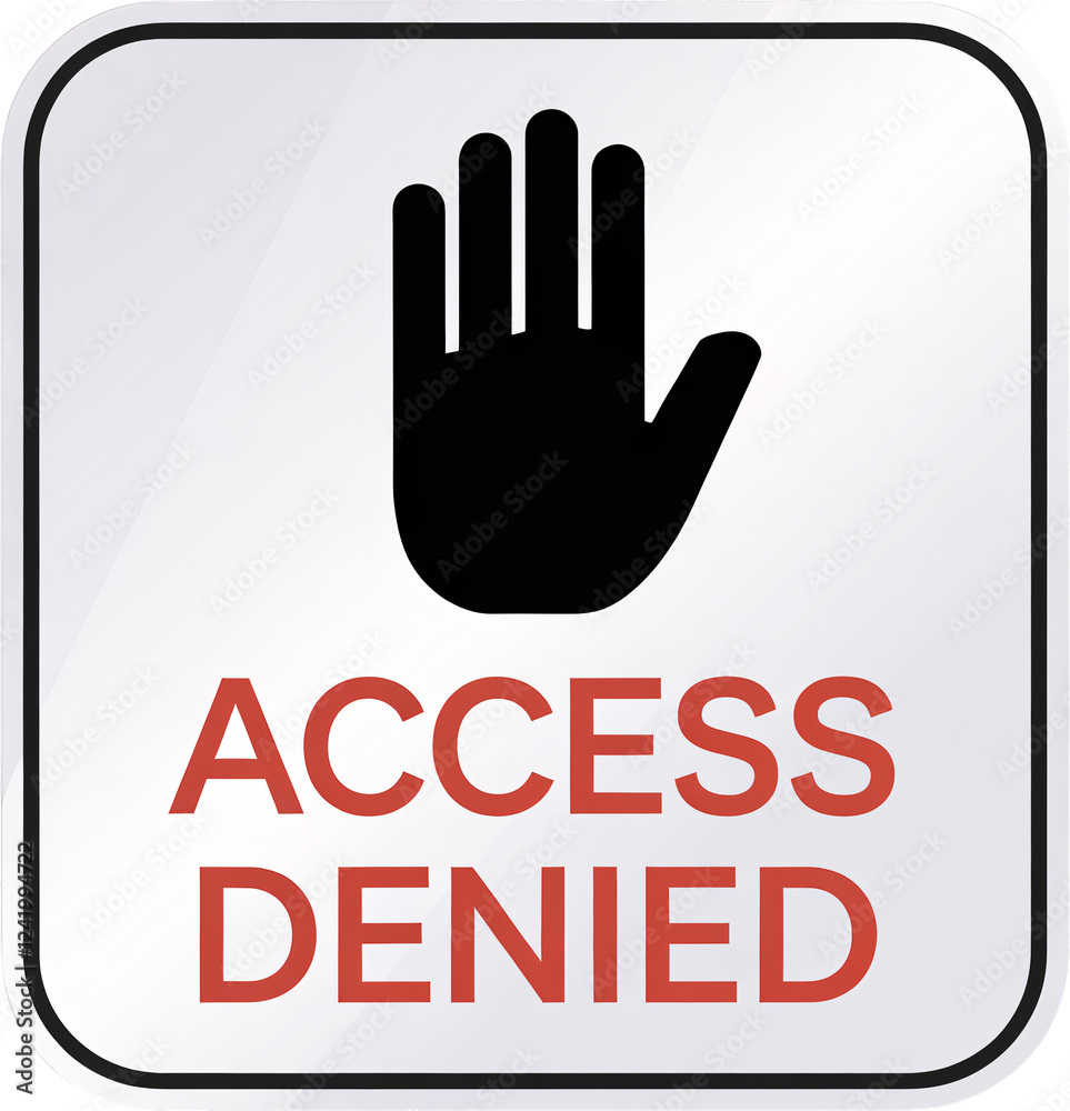 Fototapeta premium A hand with a red circle around it with the words Access Denied written below it. Concept of restriction and limitation