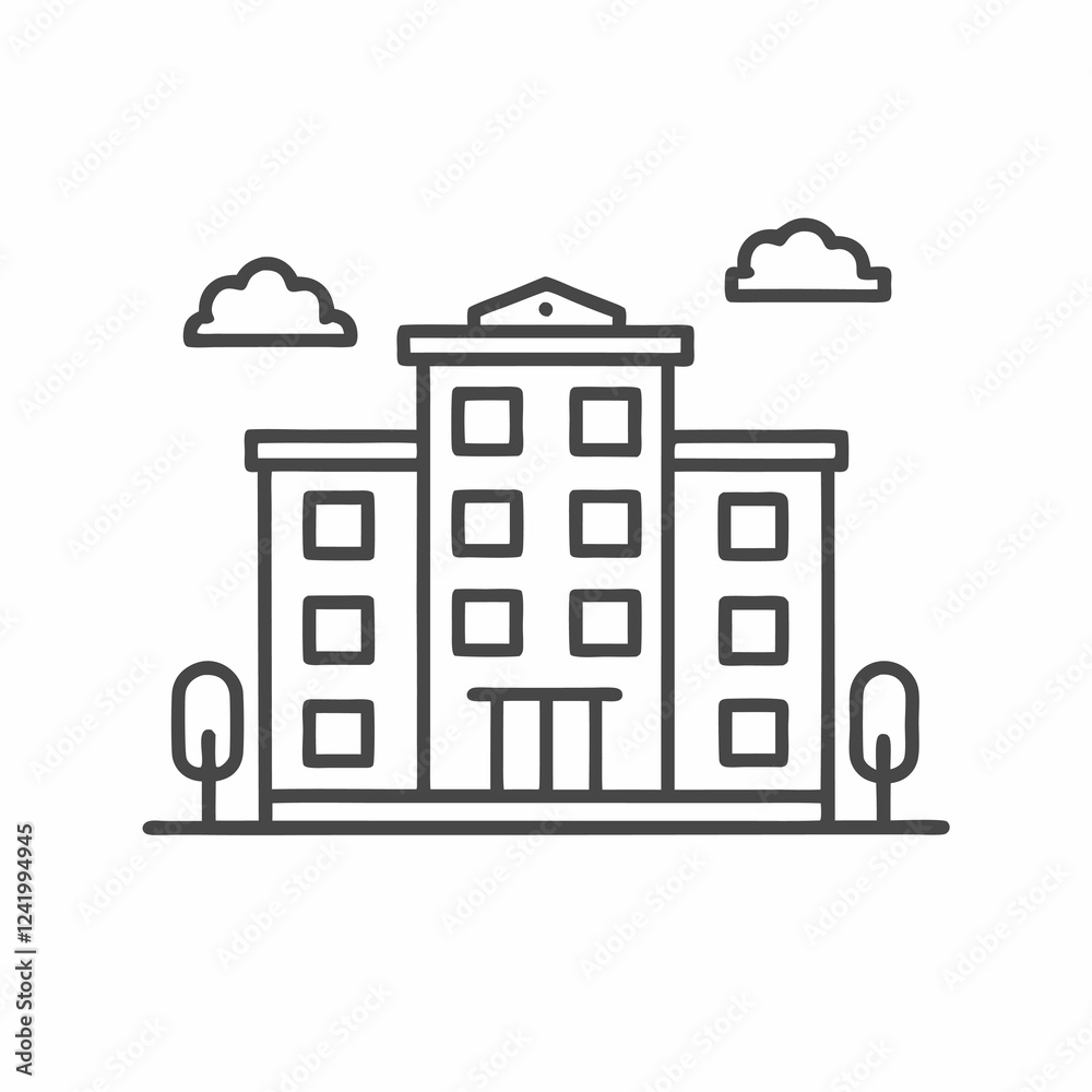 Modern architecture with a charming building and lush greenery under a bright sky Modern architecture with a charming building and lush greenery under a bright sky