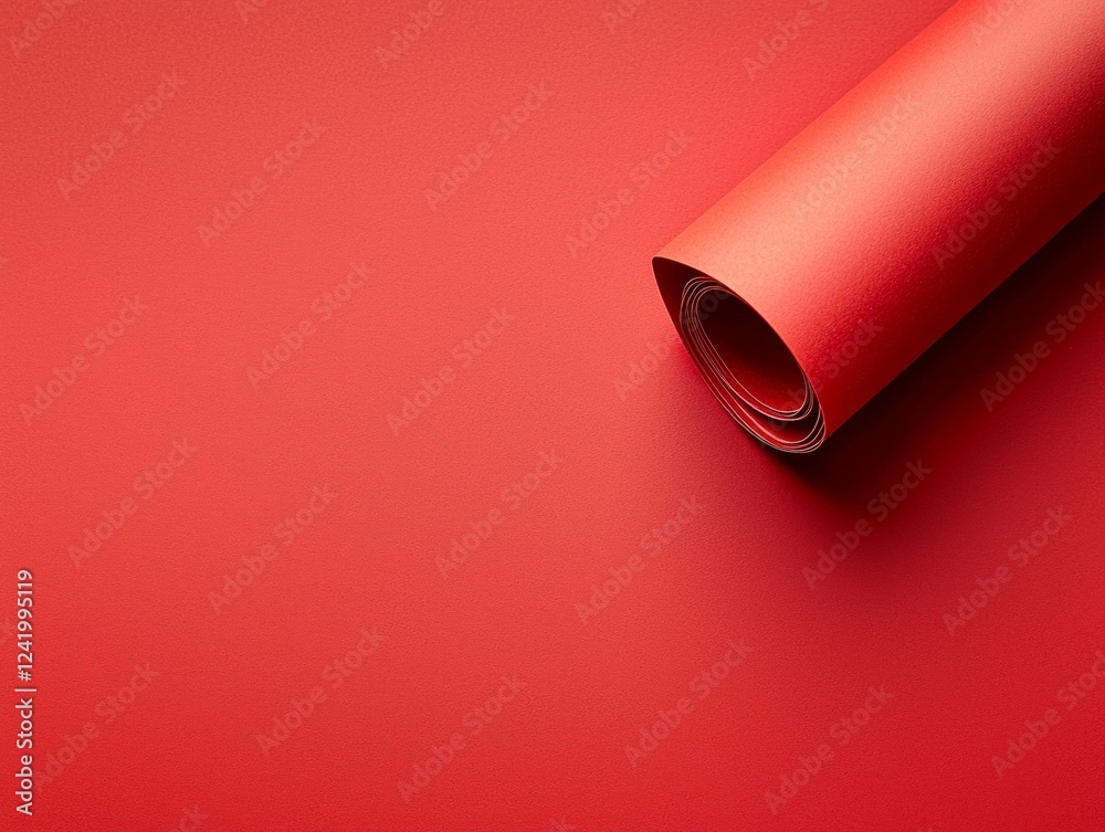 Rolled red paper lying on a matching red background creates a simple yet stylish minimalist concept, ideal for backgrounds and graphic design projects Rolled red paper lying on a matching red background creates a simple yet stylish minimalist concept, ideal for backgrounds and graphic design projects