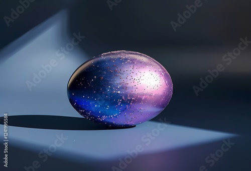 Galactic egg with cosmic colors and sparkles under dramatic lighting. photo