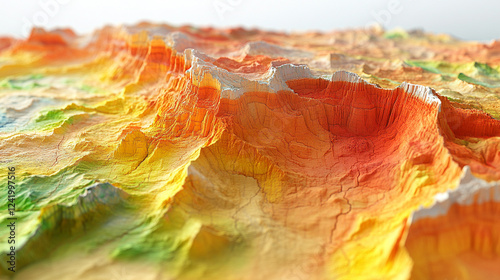 A 3D lidar map model representing the earth's surface after UAV data processing, illustrating tremors, earthquakes, and lithospheric plate movements, with empty space for captioning, chaos symbolizing photo