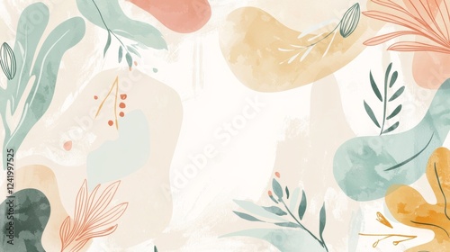 Soft pastel hues blend seamlessly with delicate floral motifs, creating a serene and elegant abstract background, perfect for adding a touch of sophistication to any project