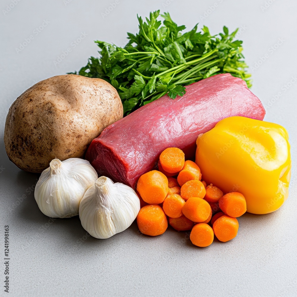 Fresh Ingredients for Cooking with Meat, Vegetables, and Herbs Fresh Ingredients for Cooking with Meat, Vegetables, and Herbs