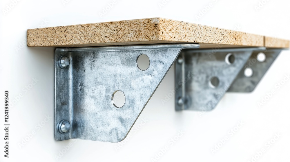Bracket and Wooden Shelf Mounted on Clean Neutral Wall Surface Bracket and Wooden Shelf Mounted on Clean Neutral Wall Surface