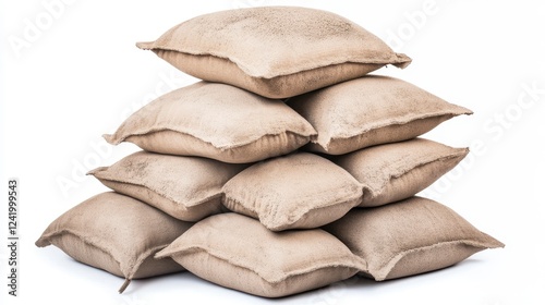 Soft Beige Cushions Stacked Neatly on White Background for Comfort