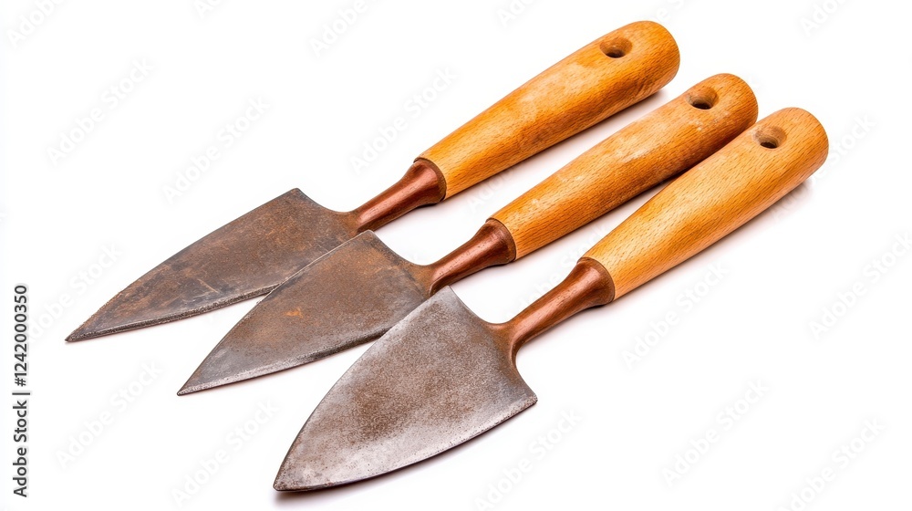 Fototapeta premium Three Garden Trowels with Wooden Handles for Planting and Cultivating