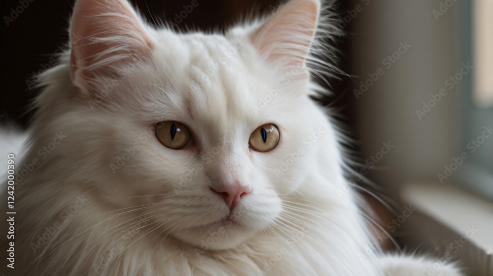closeup of beautiful Turkish Angora white cat closeup of beautiful Turkish Angora white cat