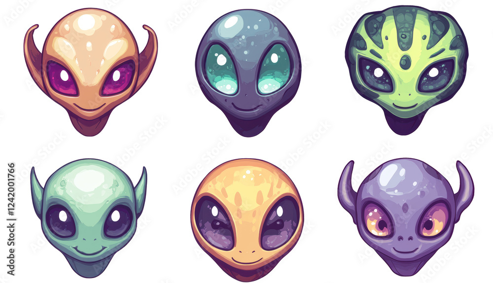 set of alien face against white background set of alien face against white background
