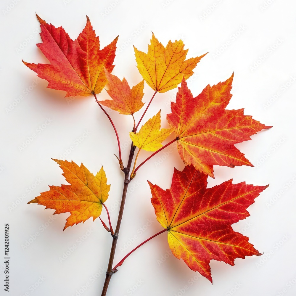 Vibrant Maple Leaves on a Branch in Autumn Colors. Generative AI Vibrant Maple Leaves on a Branch in Autumn Colors. Generative AI