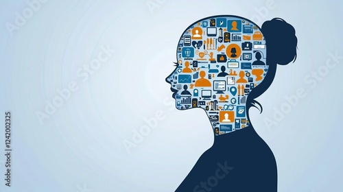 Wallpaper Mural International Women's Day Inspiration Leadership Strength Silhouette of woman filled with social media icons. Torontodigital.ca