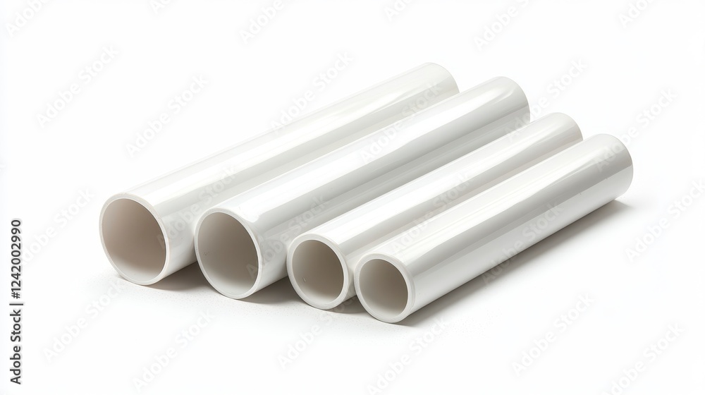 Set of Four White Plastic Pipes Suitable for Various Applications Set of Four White Plastic Pipes Suitable for Various Applications