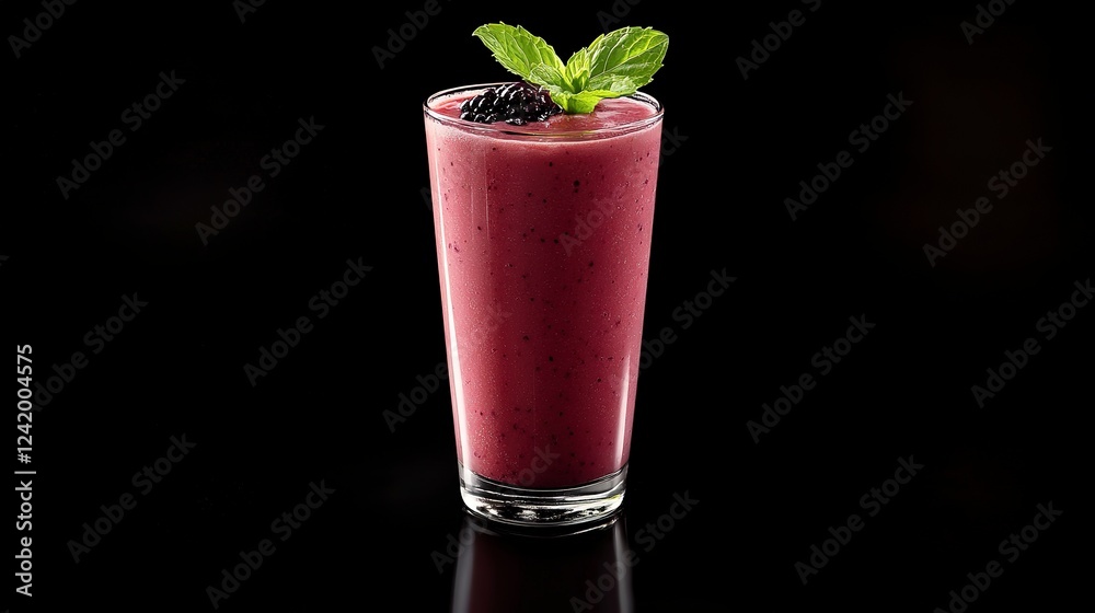 Refreshing berry smoothie garnished with mint served in a tall glass against a dark background