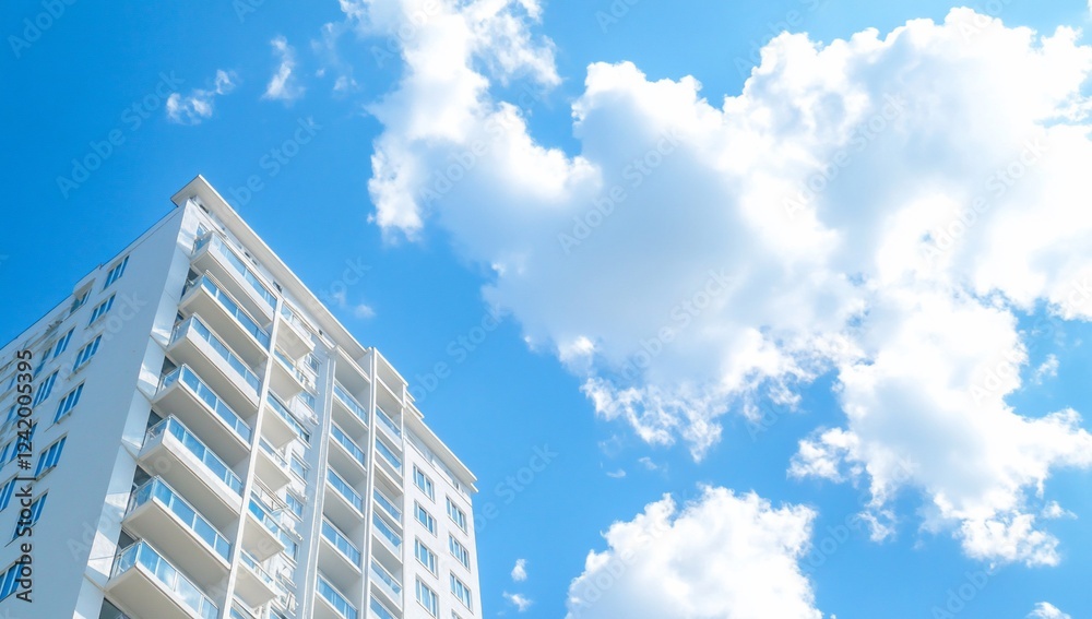 Modern apartment building, sunny sky. Real estate advertisement Modern apartment building, sunny sky. Real estate advertisement