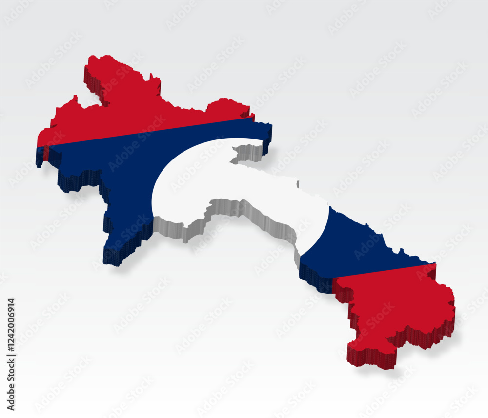 3D Laos map with flag. Three dimensional map of Laos with shadow. Flag of Laos on white background for your design, app, UI. Stock vector. EPS10. 3D Laos map with flag. Three dimensional map of Laos with shadow. Flag of Laos on white background for your design, app, UI. Stock vector. EPS10.