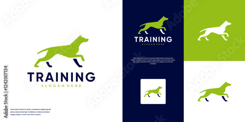 hunting dog logo, with the concept of training, security, guarding, graphic vector illustration.