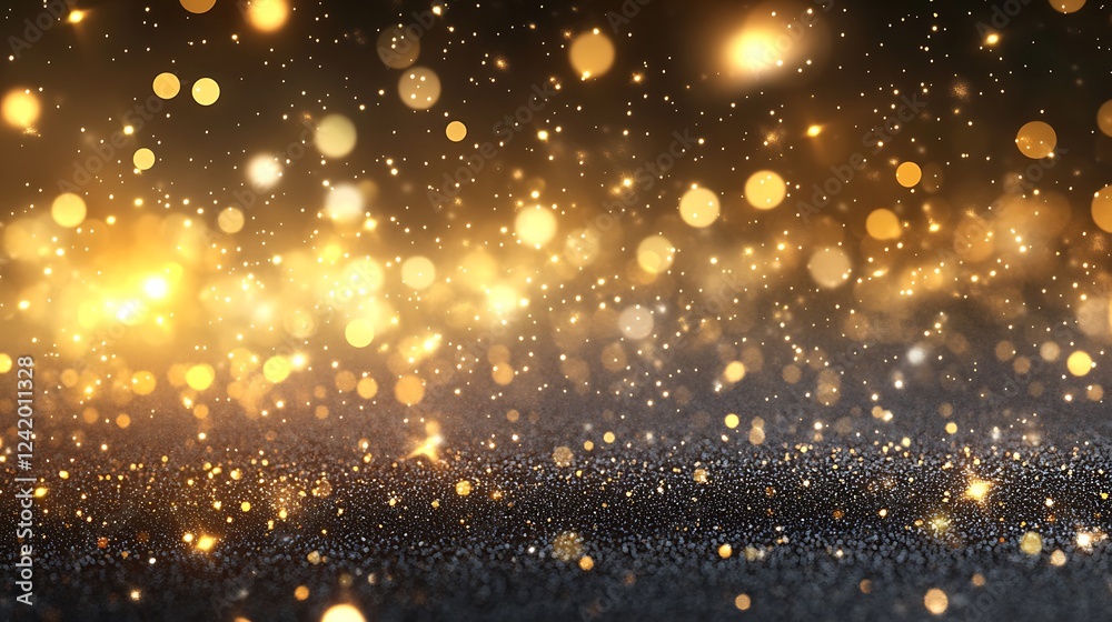 Fototapeta premium A shimmering background of golden bokeh lights and sparkles, ideal for festive designs.