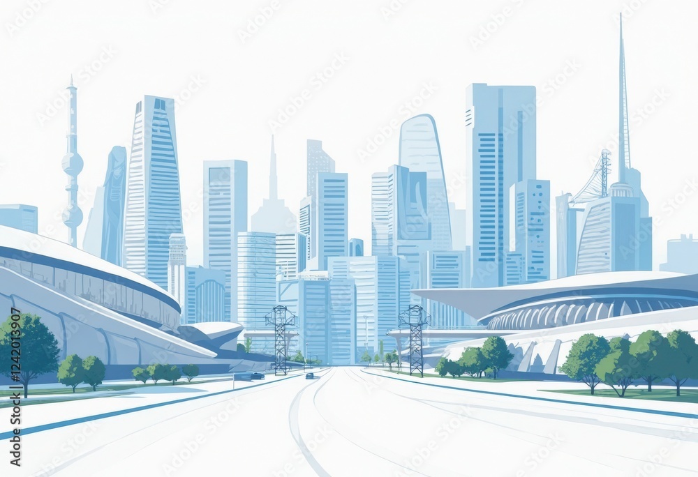 Fototapeta premium Cityscape with Skyscrapers and High-Rise Buildings