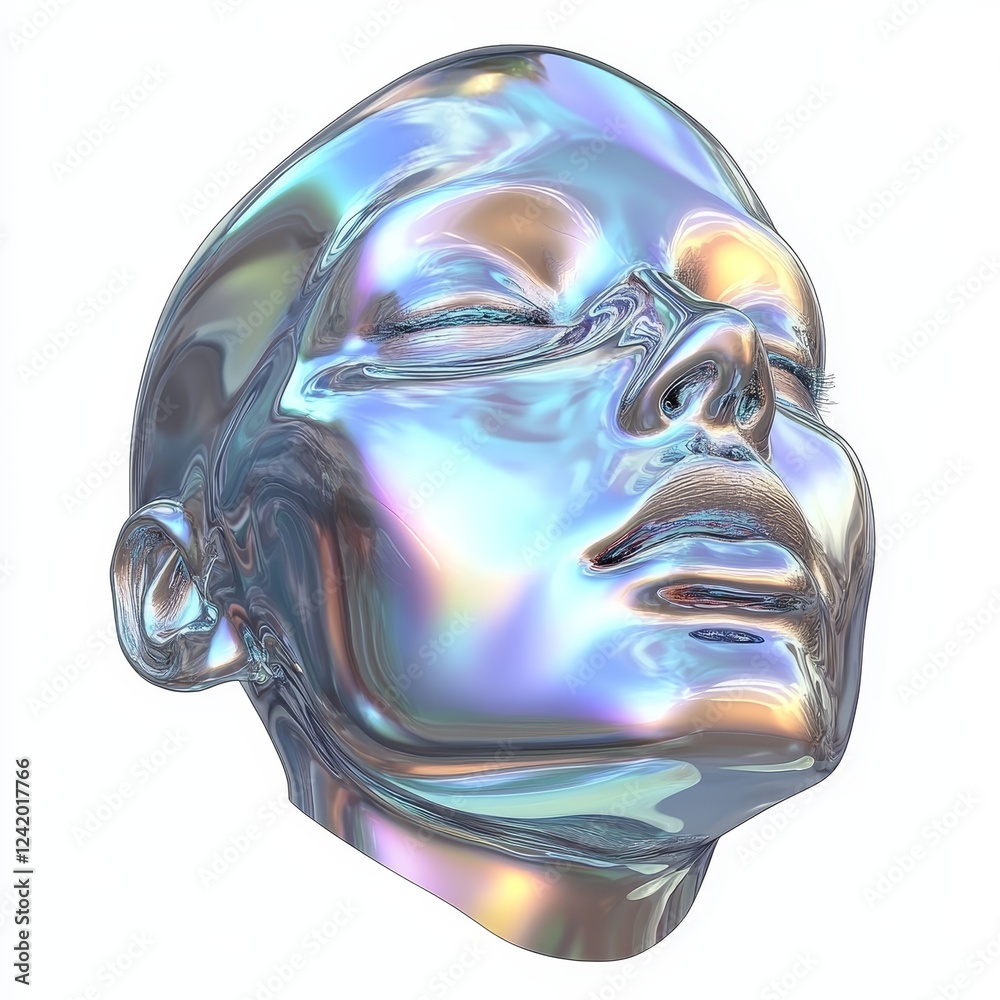 PNG image showcasing a 3D liquid head holographic illustration against an isolated transparent background, crafted with AI technology. PNG image showcasing a 3D liquid head holographic illustration against an isolated transparent background, crafted with AI technology.