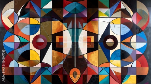 Abstract Geometric Stained Glass with Rich Colors and Textures