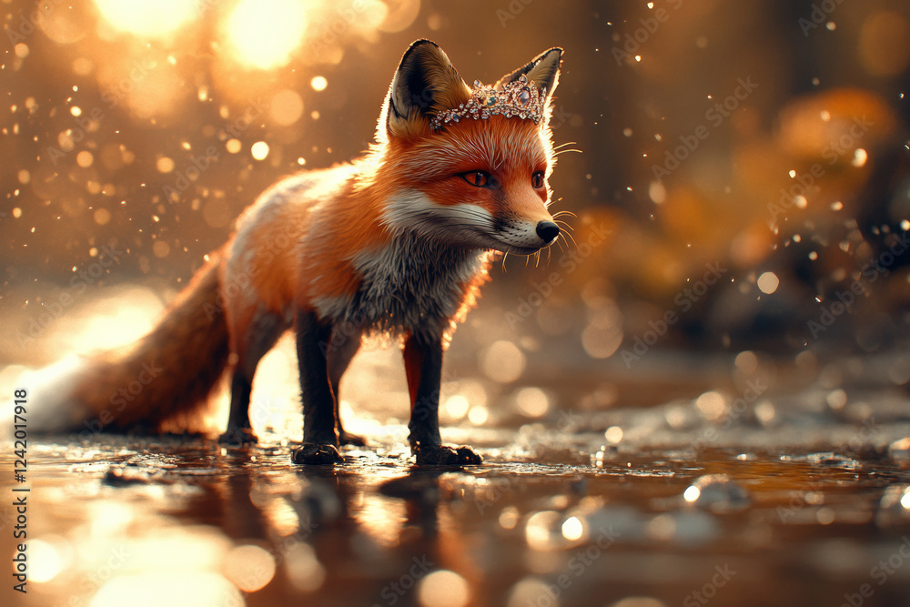 Obraz premium Majestic Fox in Rainy Forest 