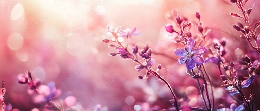 Fototapeta premium Delicate Pink Flowers Blooming in Soft Sunlight