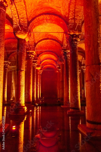 The Basilica Cistern, underground water reservoir build by Emperor Justinianus in 6th century, Istanbul, Turkey photo