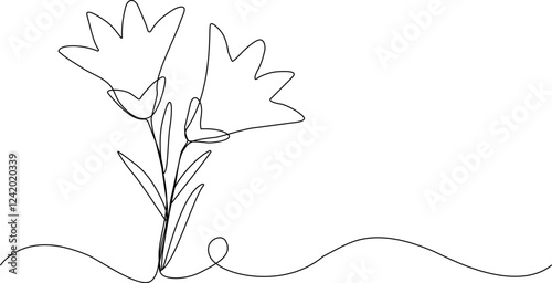 Spring bell shaped flowers, line art illustration