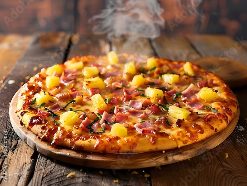 Delicious Hawaii pizza food with pineapples and cheese 