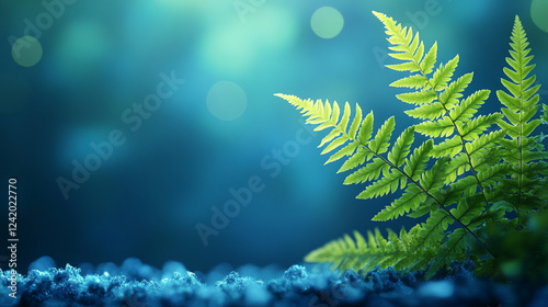 Fresh Matteuccia struthiopteris, also known as Ostrich fern, displaying vibrant green fronds in spring with soft blurred background, symbolizing renewal, growth, and natural beauty.

 photo