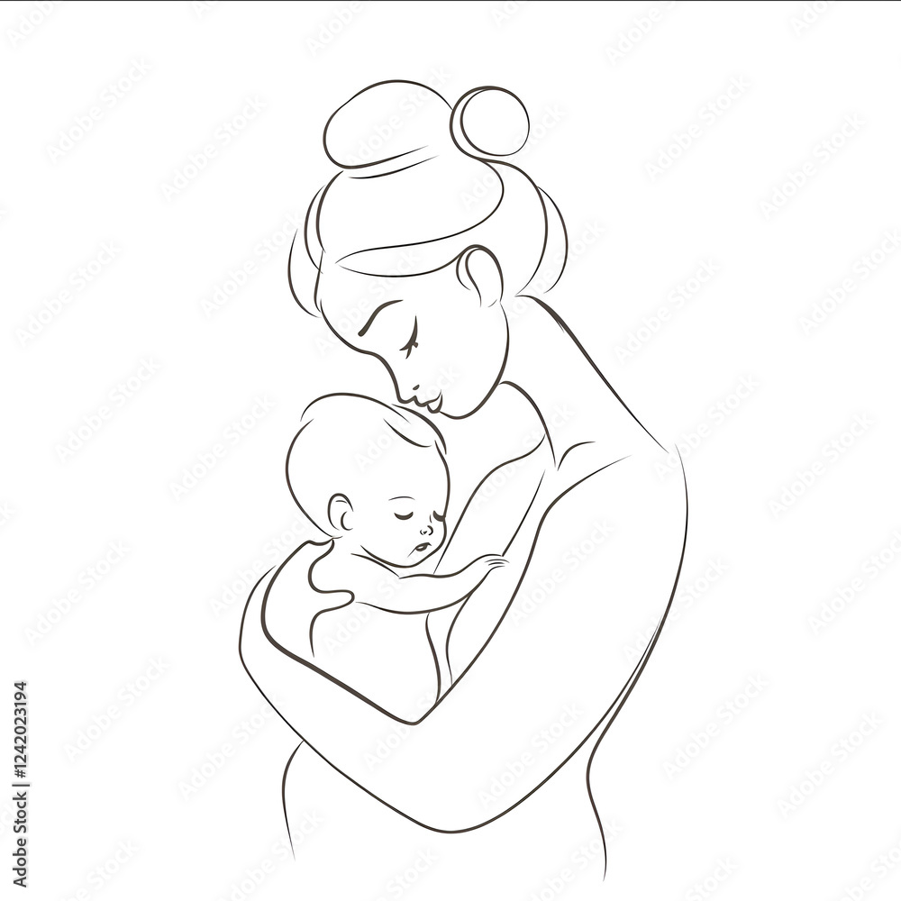 Oneline drawing style a mother holding a baby in her arms white background simple lines minimalist style cute and dreamy with white space around the drawing.jpe Oneline drawing style a mother holding a baby in her arms white background simple lines minimalist style cute and dreamy with white space around the drawing.jpe