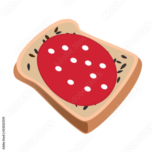 A Brown hand-drawn vector illustration of rectangular piece of bread with seeds and sausage isolated on a white backgroundPrint