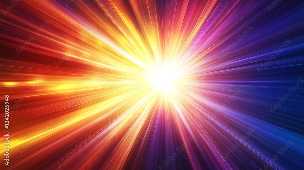 Obraz premium A vibrant burst of light radiating in multiple colors, creating a dynamic visual effect.