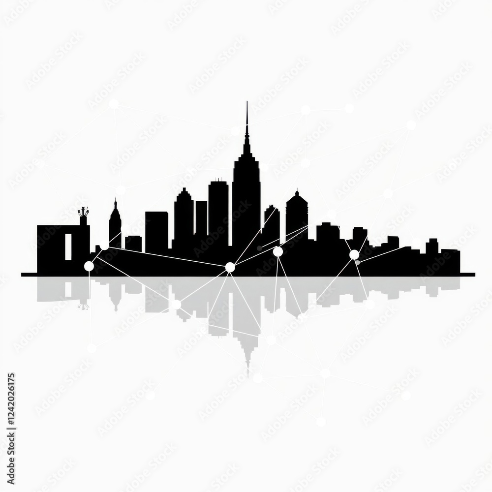 Naklejka premium New york city buildings silhouette american urban landscape nyc skyline usa landmarks buildings silhouette american urban landscape ne silhouetted skyline cityscape architecture illustration building 