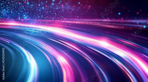 Abstract digital design with vibrant lines and particles creating a dynamic visual effect.